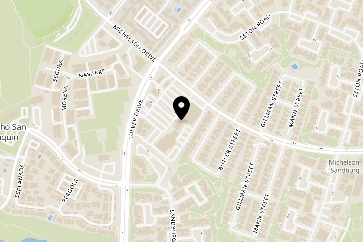 Map showing the location of Mag's Donuts & Bakery University Park Culver on 18048 Culver Dr in Irvine