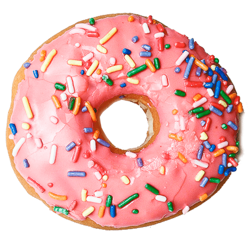 irvine donut with pink icing and sprinkles